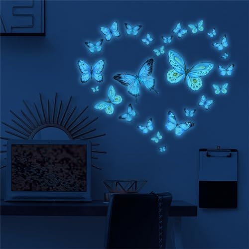 CULASIGN 25 Stück Fluoreszierende Wandtattoo Leuchtend Wandaufkleber, Schmetterlinge Aufkleber Leuchtend Wandtattoo Schmetterlinge Leuchtsticker für Wohnzimmer Kinderzimmer