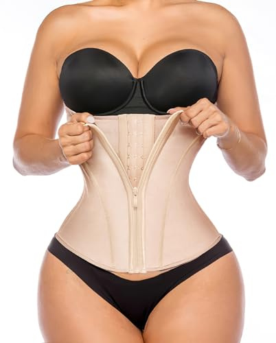 YIANNA Waist Trainer Corset Tummy Control Body Shaper for Women Shapewear Underbust Workout Cincher Latex Zipper