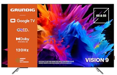 GRUNDIG 65 GOB 9480 Fernseher 65 Zoll (164 cm) Google TV, OLED TV, 4K UHD, Dolby Vision IQ, Dolby Atmos, 60 W Sound, Hey Google Sprachsteuerung, Smart TV, Bluetooth, Silber