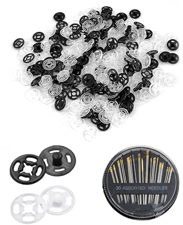 100 paar Druckknöpfe aus Kunststoff, 1 Schachtel Nähnadelset, schwarzes Druckknopfset, Nähknöpfe für Kleidung, Knöpfe zum Nähen von Kleidung, transparente Druckknöpfe