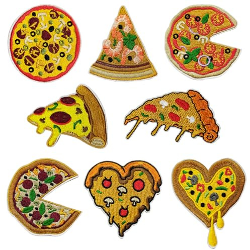 JMZLLRX 8 st pizzajärn på lappar, pizzalappar för kläder matlapp matstil applikation sömnadslappar för varma kläder, väskor, jackor, jeans