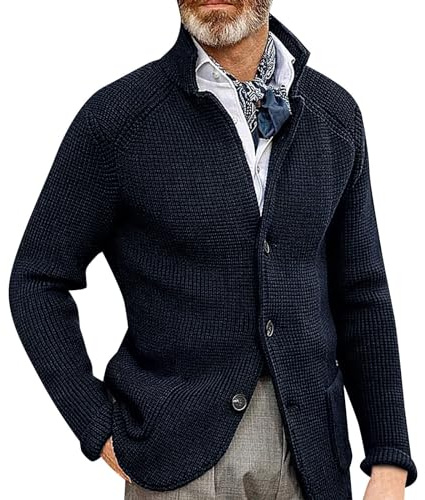 VaiKanhai Herren Stricksakko Sportlich Freizeit Blazer Regular Fit Winter Stehkragen Strickjacke Männer Sako Modern Anzug Trachtenhut Übergangsjacke Warm