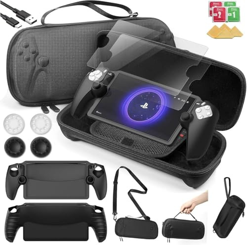 TicEaik 14-in-1 Accessories for Playstation Portal, Portable Case for PlayStation Portal with 2 Screen Protectors, 1 Full Body Silicon Protective Cover, 4 Thumb Grips