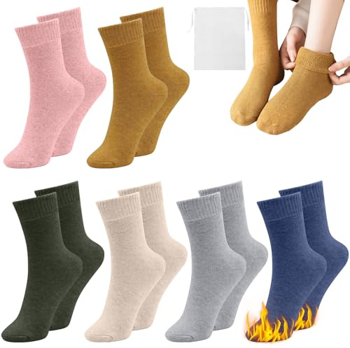 VEGCOO 6 Pairs Thermal Socks for Women Ladies, Wool Socks Warm Winter Women Socks Soft Cotton Thick Women Socks Boots Skiing, Hiking, Walking Winter Gift for Women (UK 4-8)