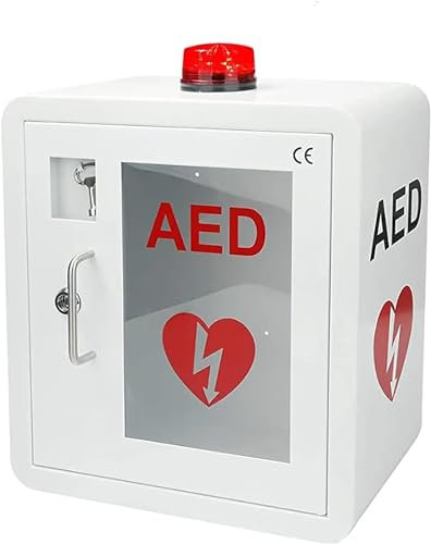 SXTYFBB AED-Defibrillator-Aufbewahrungsschrank, wandmontierte Stahl-Defibrillationsalarmbox mit Schlüssel/Alarm, passend für die meisten AED-Modelle, für Zuhause, Büro, Pflege, Bus