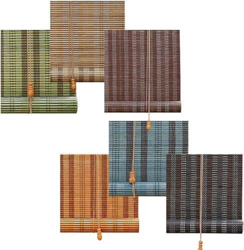 Bambusrollos, Bambusjalousien, 70% Schattierungsrate, Außenrollos, anpassbare Größe, Bambusrollos, sonnenfilternde Rollos, Grün, Holzfarbe, Grau, 80 x 155 cm