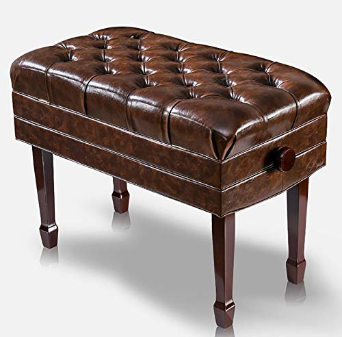 QXGJTLI Klavierhocker, Klaviersitz mit Stauraum, höhenverstellbar, Doppelte Klavierbank, PU-Kissen, Höhe: 55–65 cm (braun)