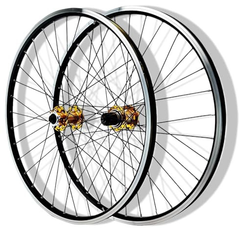 HZXQCVB 26/27.5/29-Zoll Mountainbike-Laufradsatz Scheiben-V-Bremse Fahrrad-Laufräder Alu-Legierung Doppellagige Felgen Schnellspanner Naben Für 8-12 Gang Kassette(Gold,26in)