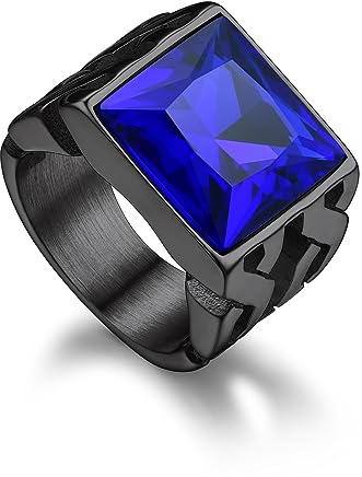 Bandmax Herren Siegelring Edelstahl Bandring mit Schwarz/Blau Stein | Wikinger Ringe 14MM breit, Onyx Ring Männer Freundschaftsringe, Keltischer Schmuck, Größe 54mm-72mm wählbar