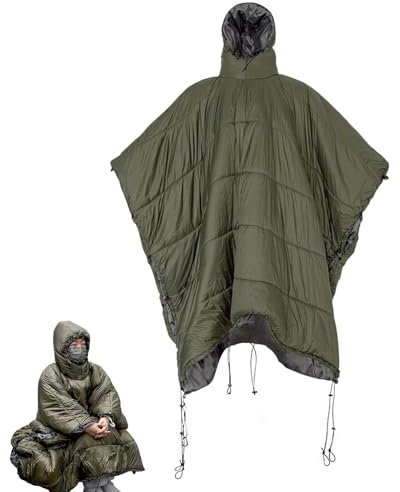Tragbare Campingdecke, Regenponcho wasserdicht, für Erwachsene, Hängematten-Unterdecke, verstaubar, volle Länge, unter Decke, Poncho mit abnehmbarer Kapuze