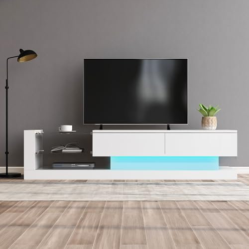 Armoire TV, avec 2 casiers, 140 cm de long, étagères réglables, très brillant, éclairage LED 16 couleurs, pour salon et salle à manger, chambre à coucher