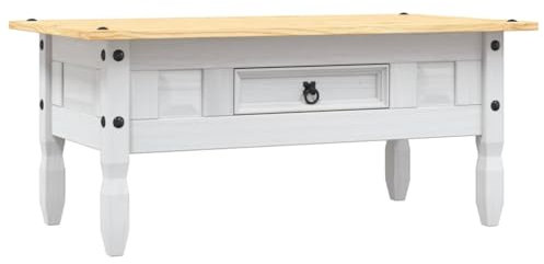 Furniture Select Couchtisch aus mexikanischem Kiefernholz, Corona-Serie, weiß, 100 x 55 x 44 cm