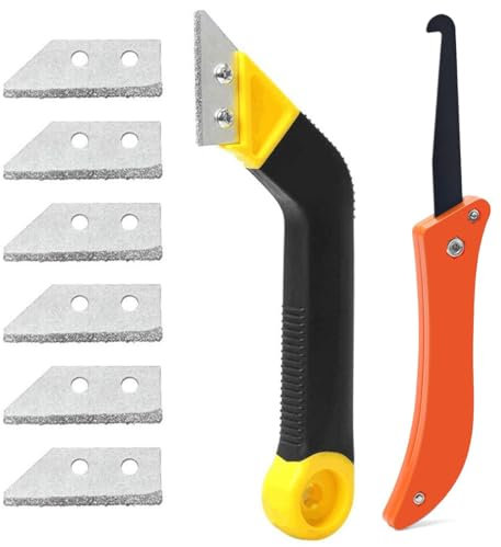 Gratte-joint, jeu de 9 gratte-joints pour carrelage, y compris 7 lames de rechange et 1 scie d'angle, lame de nettoyage pour carrelage, lame de rasoir