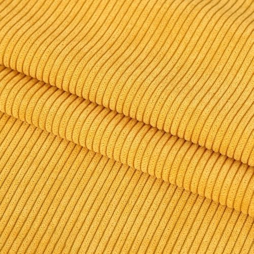Whakano 1 Meter Cordstoff 155 cm Breit Dekostoff Polsterstoff Weich und Bequem Stoffe zum Nähen,DIY Bastelmaterial,Streifen Tuch für Heimkleidung Mantel Hosen Tasche Sofakissen,Dunkelgelb