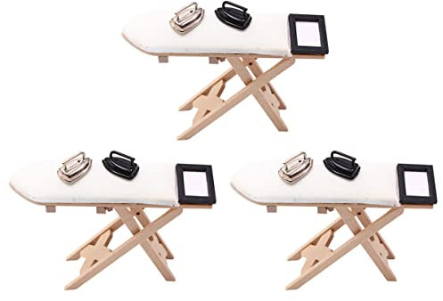 Abaodam 3pièces Mini Table à Repasser Maquette de Table à Repasser Meuble Miniature Modèle Réduit Jouet Miniature à Échelle Comprenant Une Maison