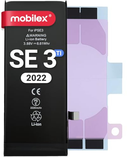 MOBILEX Batteria per iPhone SE 3 (2022) | 2220mAh - OEM | Ricambio interno con adesivo | Chip TI | Alta capacità