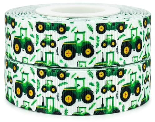 Ripsband mit Traktormotiv, 2 m x 22 mm, Bauernhof-Thema, Bastelband für personalisierte Geburtstagstortendekorationsideen, Geschenkpapier, Schleifen, Topper oder Verpackung für Taschen, Boxen