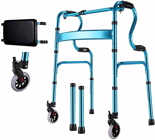 Gehgestell für Senioren und Erwachsene mit Rädern, zusammenklappbarer Gehrahmen, Mobilitätshilfe, höhenverstellbare Krücke, unterstützt bis zu 150 kg (blau + Sitz), ation