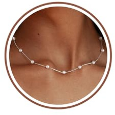 ZHESHY Gold Perlenkette Damen 14k Vergoldet Silber Halskette Weiße Perle Zarte Blume Beads Choker Layering Goldkette Silberkette Mit Anhänger Hypoallergene Hochzeit Geschenke Braut Frauen Modeschmuck