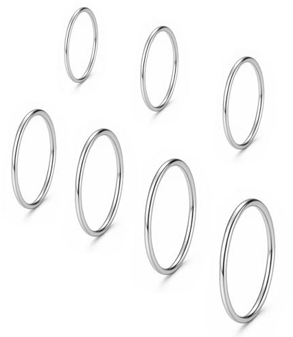 COYUN 7 Piezas 1mm Anillos Apilables De Acero Inoxidable Para Mujeres, Anillos De banda lisa De Oro Delgado, Anillos De Nudillos apilables Thumb Pinky Midi Rings, Tamaño De ajuste Cómodo 3/4/5/6/7/8/9