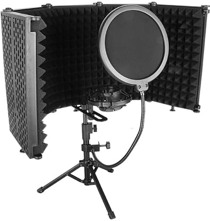 Microphone Isolation Shield with Mic Stand, Sound Proof Mic Isolation Shield, High Density Absorbent Foam Microphone Stand for Recording Studio Vocal Booth Equipment