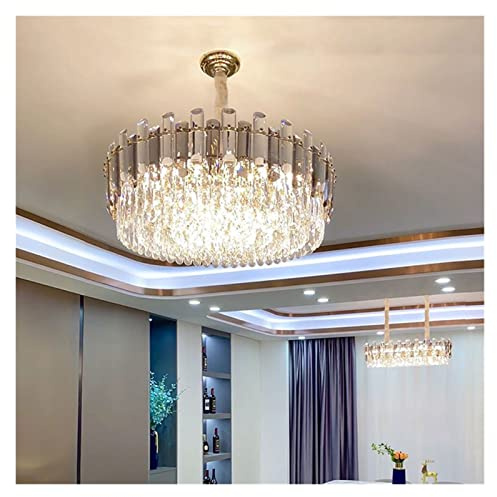 Araña moderna , Candelabros LED Sala de estar de lujo moderna Lámpara colgante LED redonda K9 Lámpara colgante LED Línea de comedor Lustre Lámpara suspendida de cristal gris y transparente K9 Cristal