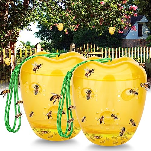 JNKNT Wasp Trap, Yellow Jacket Trap Outdoor Hanging, Reusable Hornet and Wasp Catcher Traps for Outside, 2 Pack - Yellow