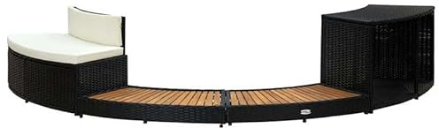 Bordure de jacuzzi en polyrotin noir et acacia massif - Durable et résistant aux intempéries pour votre piscine - Couverture et protection élégantes
