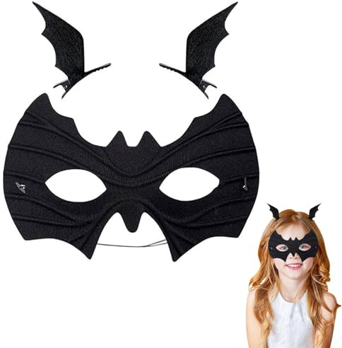 COUOCRE Fledermaus Maske und Haarspangen Set, Schwarze Halloween Augenmaske mit Fledermausflügel Haarspangen, Kostüm Zubehör für Maskerade, Karneval, Cosplay und Party