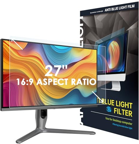 SOPPY 27 Inch Blue Light Blocking Screen Protector, 598 x 337 mm(LxW), Screen Film for Monitor, Removable Anti Blue Light Filter for 16:9 Aspect Ratio Computer, Easy on/off, Eye Protection