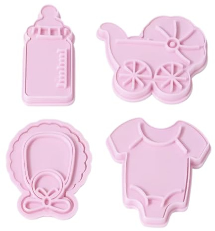 DOKRIN Emporte-pièces, Lot de 4 emporte-pièces réutilisables pour décoration de gâteaux de pains d'anniversaires d'enfants de pâtisseries DIY (rose)