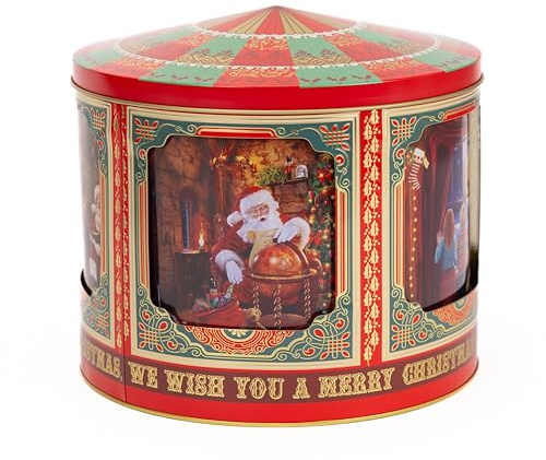 evelay Musical Christmas Tin Jar | Wind-Up Festive Storage Container for Biscuits, Cookies & Sweets | Gift Idea | Colourful Metal Tin with Holiday Tune | No Batteries Required