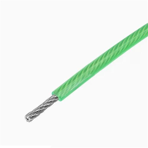BOJHGO 50,0 m PVC-Kunststoffbeschichtetes Drahtseilkabel aus Edelstahl 304 Gartengeräte(Green,5.0mm After Coating)
