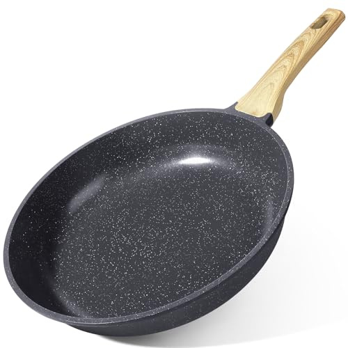 Non-stick stekpanna av keramik – hälsosam och giftfri stekpanna lämplig för induktion, PFAS- och PFOA-fri, diskmaskinssäker (grå, 26 cm)