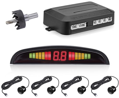 Parkeringssensorer för fordon – bilparkeringssensorsystem med 4 sensorer radar kit, backup trådlös backup LCD larm ringsignal påminnelse för parkering