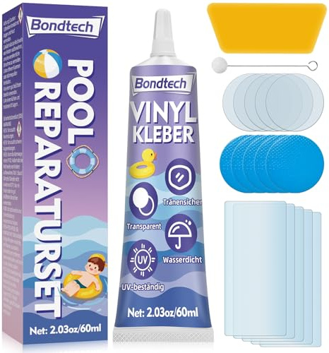 Bondtech Pool Reparaturset, Pool Flicken Wasserdicht, Luftmatratze Reparaturset, Durchsichtige Repariert Eine Vielzahl Von Aufblasbaren Gegenständen, Poolfolie, Kajaks, Schlauchboot (60 ML)