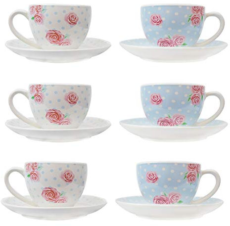 Tea Cup & Saucer Set of 6 Party Tableware Porcelain Plate Coffee Afternoon Tea