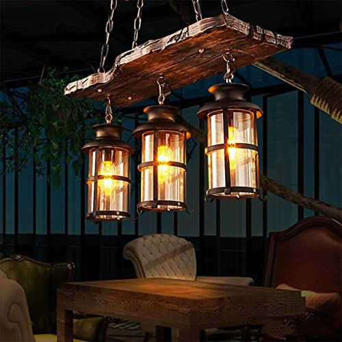 E27 pendellampa, vintage, hängande lampa, retro, Edison, loft, ljuskrona, höjdjusterbar, retro trä, pendellampa, svart, järn och glas, lampskärm, hänglampa för vardagsrum, köksö, matsal, bar