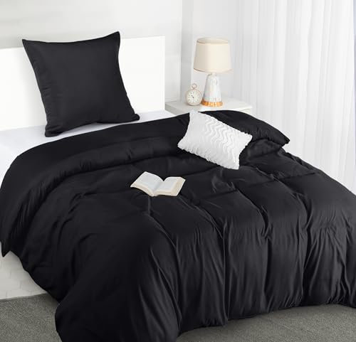 Utopia Bedding Bettwäsche 135x200 Set - Mikrofaser Bettbezug 135x200 cm + 1 Kissenbezug 80x80 cm - Schwarz