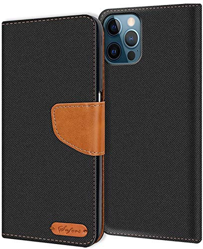 Verco Coque pour iPhone 12 Pro Max 6.7 Pouce, Étui Portefeuille Compatible avec Apple iPhone 12 Pro Max Case Textures de Fibre Housse de Protection, Noir
