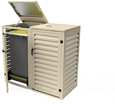 Abri Abfalleimer, doppelt, Aluminium, pulverbeschichtet, Mülltonnenbox, Müllbox, speziell für Wohnräume (3 mm), 2 x 360 l, cremefarben