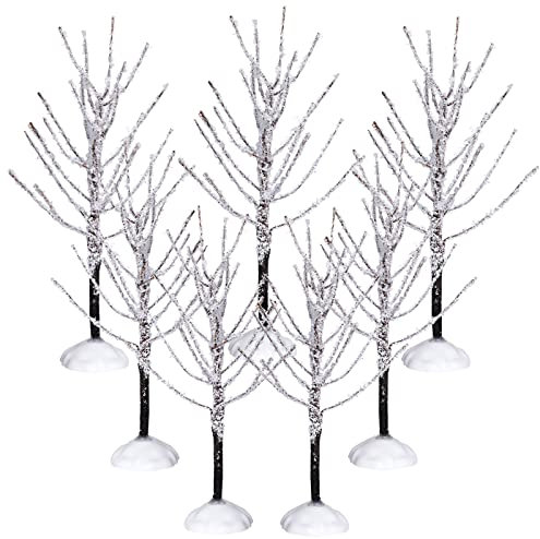 7 Stück Mini-Weihnachtsdekor-Bäume, schneebedeckter Zweig, Dorfbäume, künstliches Weihnachtsdorf-Display, Baum, Winterschnee-Modell, Birkenbäume für Urlaubsdekorationen (Weihnachtsdorfbäume)