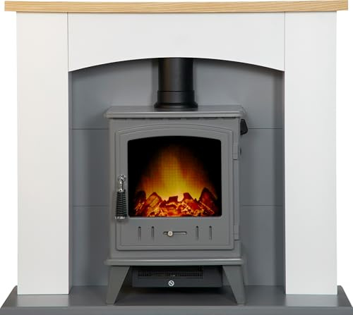 Adam Huxley in Pure White & Grey with Aviemore Electric Stove in Grey Enamel, 39 Inch