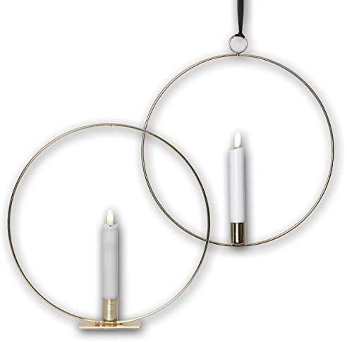 2er Set LED Kerze Flamme mit Metallring Messing, Timer