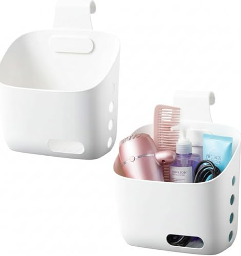 LeleCAT Plastic Hanging Basket Kitchen Storage organizer, Basket with Detachable hook, Hang it behind a door or on a railing, Over the Cabinet Door (White, Large-2 Pack)