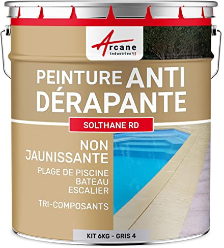 ARCANE INDUSTRIES Peinture antidérapante Sol extérieur, escalier, Bateau, carrelage, béton, Bois, métal : Solthane RD - 6 kg Telegris 4 - RAL 7047