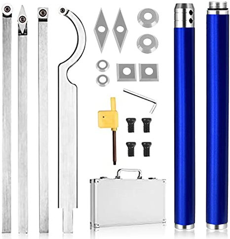 Drechseleisen, 8Stk Hartmetallbestückter Holzdrehwerkzeugsatz Schwanenhals Drechselwerkzeug Set mit Diamantform/Rundem/Quadratischem Fräser Verlängerungsgriff Tragetasche Einem Satz Hartmetallklingen