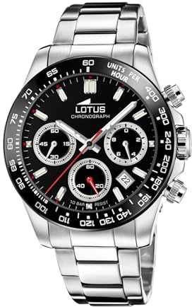 LOTUS Reloj Hombre Analógico de Acero Inoxidable 316l Plateado - Movimiento de Cuarzo - Cronógrafo - Calendario - Cristal Mineral de Alta Resistencia - Resistente al Agua 10 ATM 18912/6 Freedom