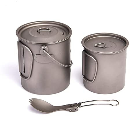Leichtes Titan-Camping-Kochgeschirr-Set Outdoor-Küchengeschirr Trekking-Hängetopf Tasse Becher Löffel Kessel Tourismus-Kochgeschirr