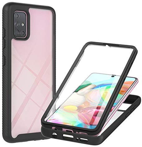 Togestar Hülle für Samsung Galaxy A71 mit Integriertem Displayschutz, Stoßfest Handyhülle 360 Grad vollschutz PC Zurück Weich TPU Stoßstange Rugged Schutzhülle Cover, Schwarz